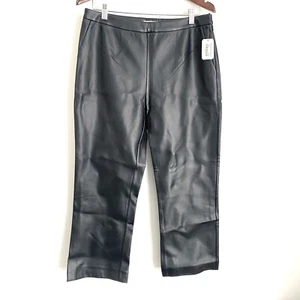 AEMI + CO $48 New Womens Large Black Faux Leather Straight Leg Ankle Pants A12 - Picture 1 of 5