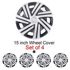 Black Silver 15In Car Wheel Rim Skin Cover Hub Caps Hubcap Wheel Cover 4Pcs Set