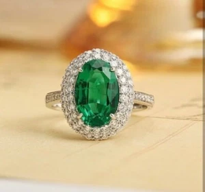 2.28 Ct Oval Cut Natural Emerald Diamond Engagement Ring 14K solid White gold - Picture 1 of 7