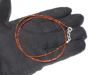 925 Sterling Silver 40" String Necklace Natural Axinite Gomed Gemstone 2mm Beads - Picture 1 of 17