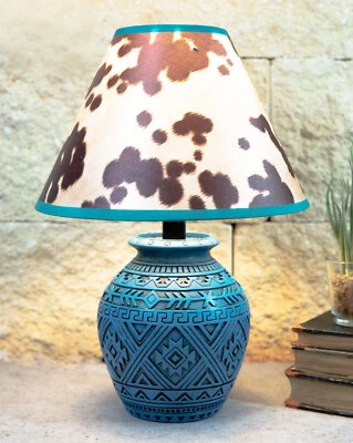 Indian Tribal Southwest Navajo Vector Turquoise Petite Vase Table Lamp W/ Shade - Image 1 of 4