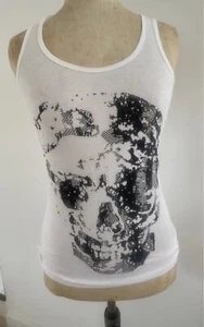 Sisley Skull Tank Organic Cotton with Embellishments NEW with Tags RRP £39 - Picture 1 of 6