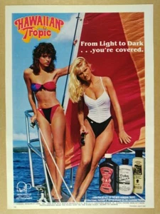 1983 Hawaiian Tropic Tanning Lotion op trajes de baño foto vintage impresión anuncio - Imagen 1 de 1