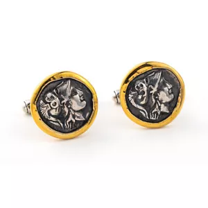 Gemelos de la diosa griega Atenea oro 14K y plata esterlina 925, gemelos para hombre - Imagen 1 de 5