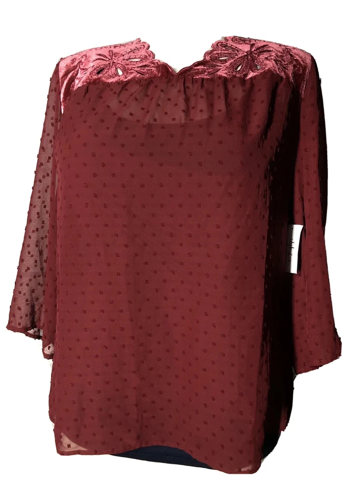 Style & Co. Womens Red Velveteen Eyeles Sheer Blouse Top Plus 0x BHFO 4288