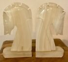 Pair Of Solid Onyx Marble Vintage Horse Head Bookends Off White 19.5Cm