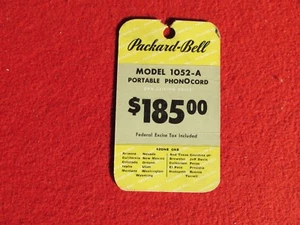 1946 Packard Bell Model1052-A hanging descriptive price tag Radio Phongraph - Picture 1 of 3