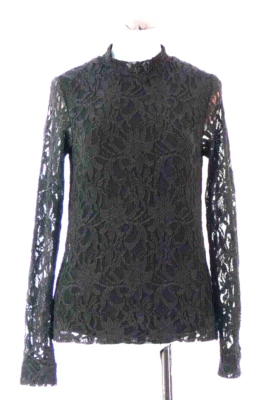 Madeleine Blouse Black Lace Top High Neck Long Sleeve Slim Fit Cocktail UK 10 - Image 1 of 4