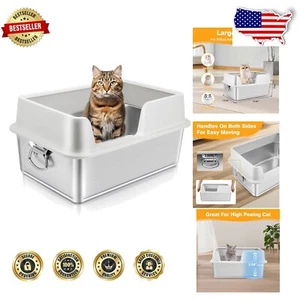 Spacious Large Stainless Steel Cat Litter Box with Handle for Easy Mobility - Picture 1 of 8