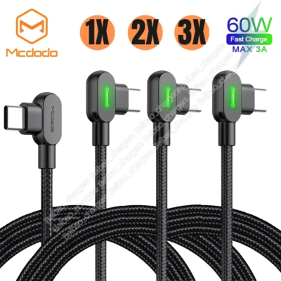 Mcdodo 90° Elbow 60W PD Fast Charger Cord USB C Cable For iPhone 15 Pro Samsung - Image 1 of 4