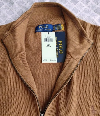 Polo Ralph Lauren Men's Mesh-Knit Cotton Quarter-Zip Sweater Classic Brown - XXL - Image 1 of 4