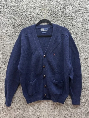 Cárdigan Suéter Vintage Polo Ralph Lauren Tejido 100% Lana Azul Marino Para Hombre L Foto 1 de 4