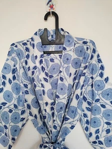 Indian Cotton Blue Hand Block Beach Cover Up Kimonos Night Kimono Bath Robes US - Picture 1 of 9