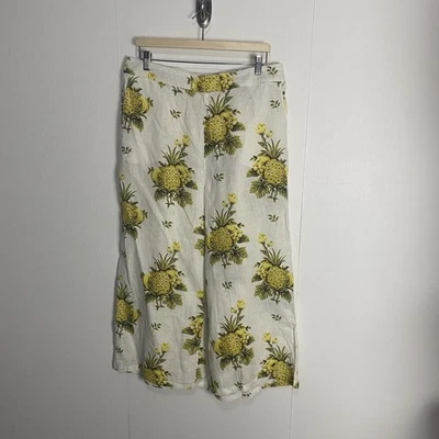 Tahari Linen Wide-Leg Cropped Pineapple Print Pants Elastic Waist Size XL. - Image 1 of 4