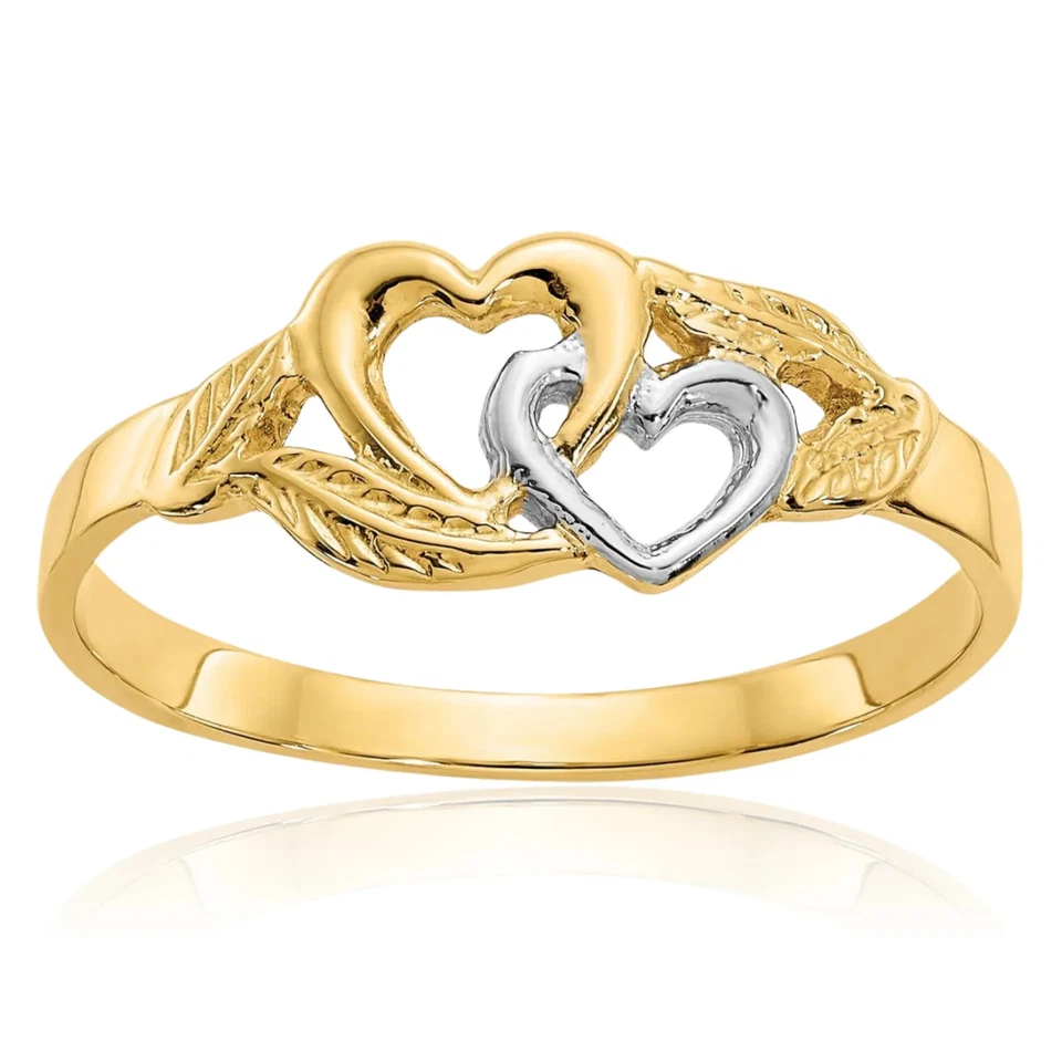10K Solid Two Tone Gold 2 Heart Ring - Image 1 of 4