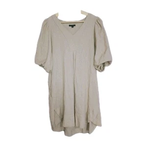 For Cynthia Ladies Beige Linen  Blend Mid Sleeve Dress Pockets Size M EUC - Picture 1 of 6