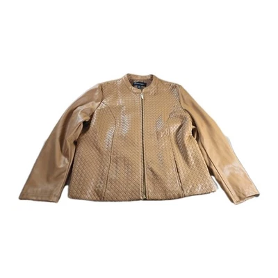 Chaqueta Colleen Lopez MARRÓN Imitación Cuero DIAMANTE TEJIDO FRONTAL Talla X-Grande Foto 1 de 4