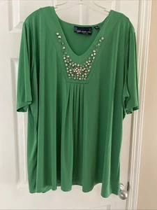 Susan Graver Women Gorgeous Green Women’s Tunic Top Blouse Size 2XL Beaded - Picture 1 of 3