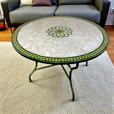 Handmade Moroccan Mosaic Table: Zellij Tile Round Luxury Coffee Table - Image 1 of 3