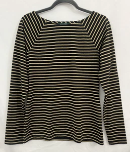 Nuevo con etiquetas Top Lauren Ralph Lauren Negro Dorado Metálico Rayas Para Mujer L Petite - Imagen 1 de 7