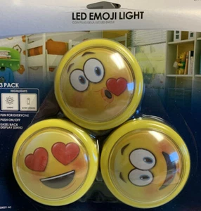 3 Pack Westek Battery Powered Emoji Puck 3" Light Yellow Kiss Smile Love Kids - Picture 1 of 4