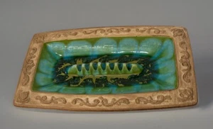 Vintage MCM Treasure Craft Ashtray 12.5x7.75” Glazed Pottery Turquoise - Picture 1 of 5