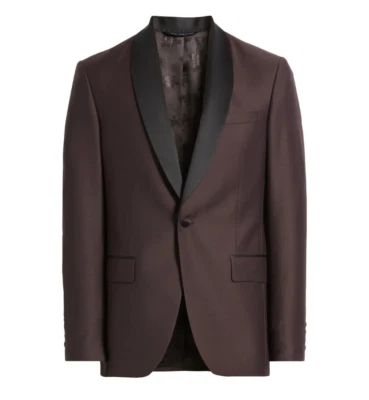 Ted Baker Josh 100% Wool Burgundy Black Shawl Collar Tuxedo Dinner Jacket 40 R - Image 1 of 4