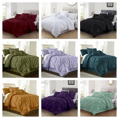 Chezmoi Collection 7-Piece Microfiber Pintuck Pinch Pleat Bedding Comforter Set - Image 1 of 4