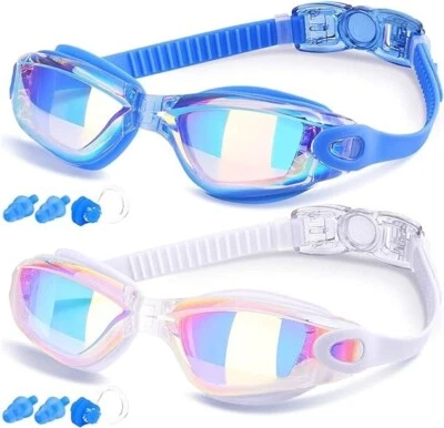 Swimming Goggles Set Men Women UV Protection Anti Fog Swimming Plugs 2x B403 - Image 1 of 4