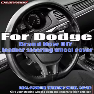 For 2006-2020 Dodge Ram 1500 2500 3500- Leather Wrap Steering Wheel Cover, Black - Picture 1 of 12