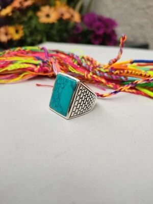 ANELLO UOMO ARGENTO 925 RING SILVER STERLING TURCHESE MISURA 23 U25 - Immagine 1 di 4