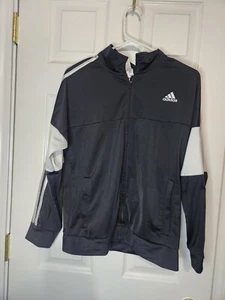 Jacket Adidas Black White Zip Front Youth Boys Size 14/16 - Picture 1 of 3