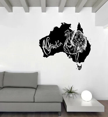 Vinyl Decal Wall Sticker Emu as Australian Symbol on Map Australia (n1211) - Image 1 of 3