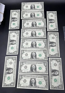 14 Consecutive Note Lot 1969 B $1 FRN Federal Reserve US Currency Bills CH UNC - Picture 1 of 4