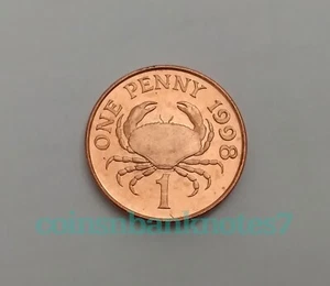 1998 Guernsey 1 Penny Coin, KM89 Uncirculated / Chancre Crab - Picture 1 of 2