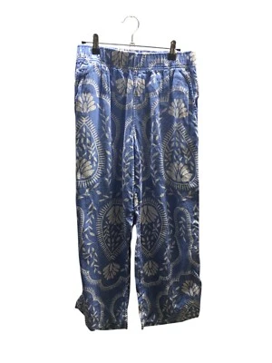 Pantalones Joie para mujer talla pequeña azul floral 100 % lino pierna ancha cintura elástica Foto 1 de 4