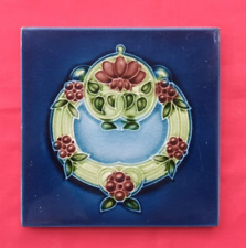 1 Piece Old Art Flower Design Embossed Majolica Ceramic Tiles England 0197