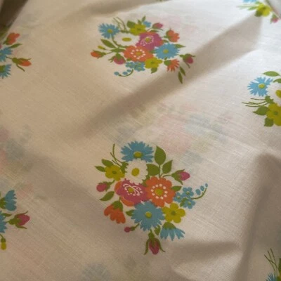 Calico Sheer Cotton Fabric White With Multi Color  Flower Bouquet   2 Yards - Image 1 of 3