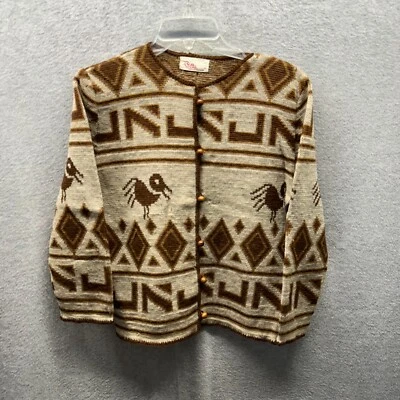 Vintage Petti Cardigan Juniors Medium Brown Sweater Fair Isle Wool 50s 60s - Image 1 of 4