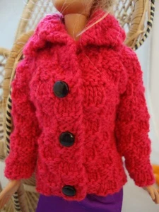 11.5" Doll Clothes Sweater Hand Knit Rose Cardigan fits fashion type as Barbie - Picture 1 of 2