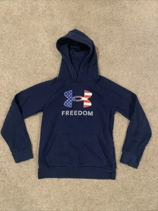 Under Armour Freedom Hoodie Sweatshirt Youth Medium Blue Pullover Fleece - Picture 1 of 3