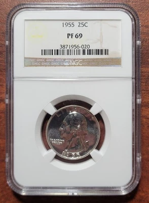1955 Washington Quarter NGC PF-69 Gem Brilliant Proof PF69 Certified 90% Silver - Image 1 of 4