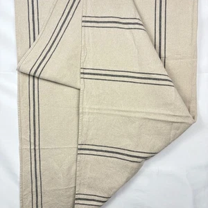 Park Hill Striped Linen Tablecloth 48 X 57 Farmhouse Heavyweight Beige Black - Picture 1 of 15