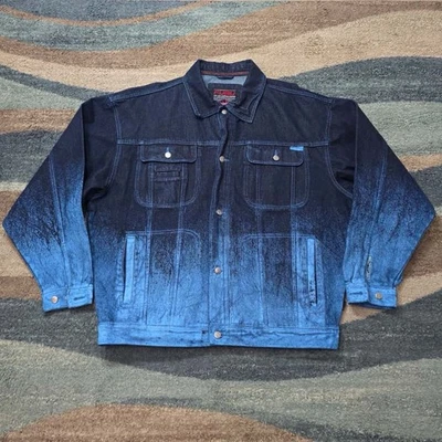 Fubu Jean Denim Cotton Jacket Men 2XL Blue Paint Y2K HipHop Streetwear - Image 1 of 4