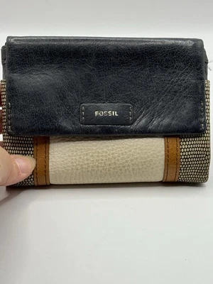 Cartera Fossil VINTAGE Triple Plegable Blanca Marrón Negra Piel de Vaca Cuero Foto 1 de 4