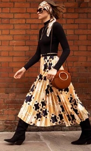 Richard Allen x H&M Immaculate Gold Black Pleated Satin Midi Skirt - S UK 8-10 - Picture 1 of 17