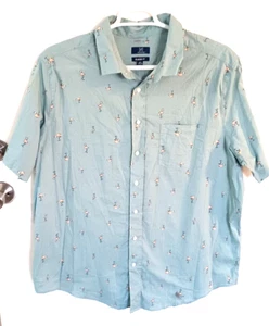 George Tropical Pink Flamingo Hemd Herren Größe 2XL Grün Button Down Kurzarm - Bild 1 von 4