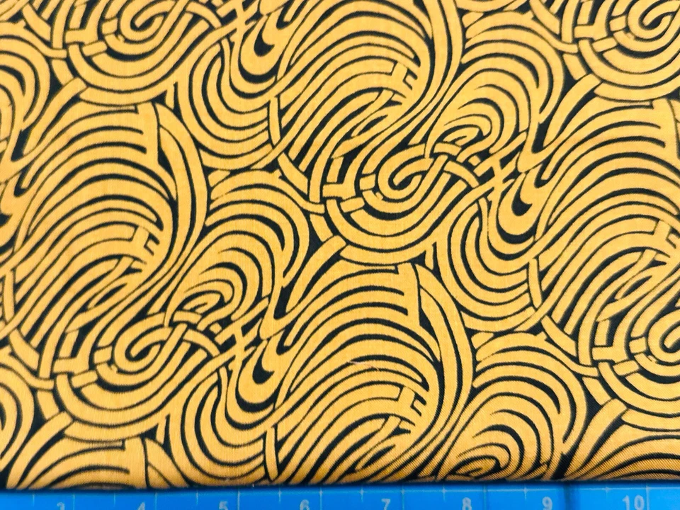 Tina Scrap 9"x21" Abstract Geometric Swirls Woven ￼ Maze Brown Cotton Fabric - Image 1 of 1