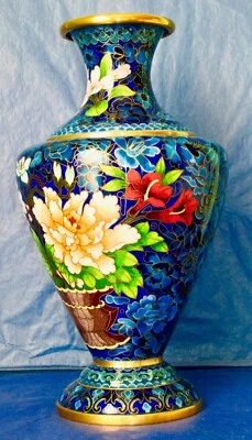 Cloisonne Large 9.2” Blue Vase Antique Chinese  ca. 1912-1920s (Republic Period) Foto 1 de 4