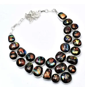 Ausgefallene tanzende dichroitische Glas Handarbeit große Halskette Schmuck 119 Gramm - Bild 1 von 2